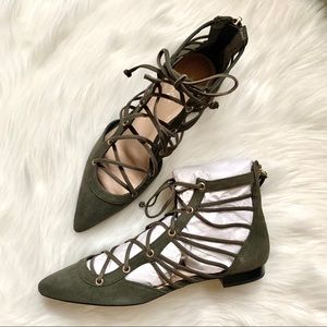 Rachel Zoe Renae Flat Dark Moss Suede